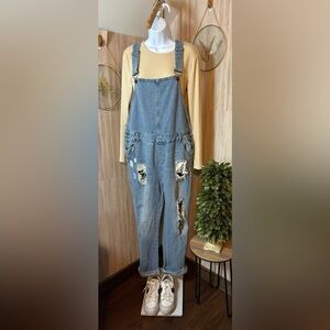 Mod Ref Blue Denim Distressed Overalls Bibs